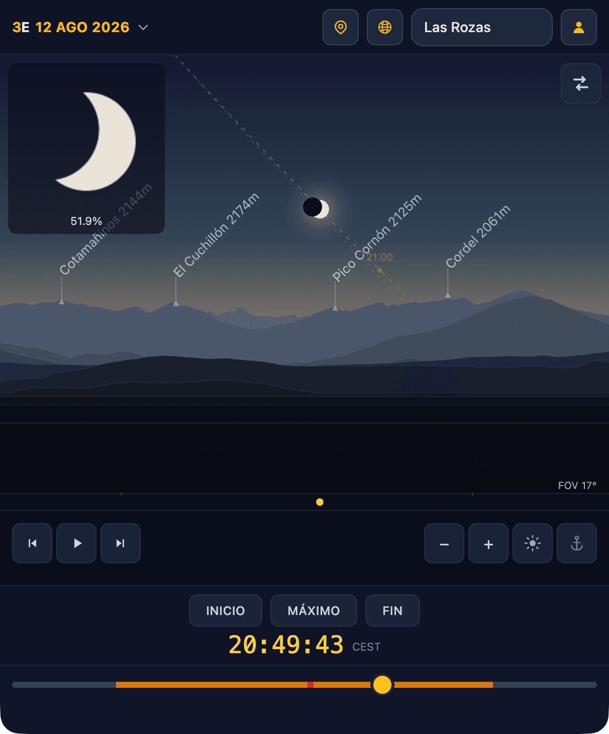 Mobile view of detailed horizon in Pro Planner
