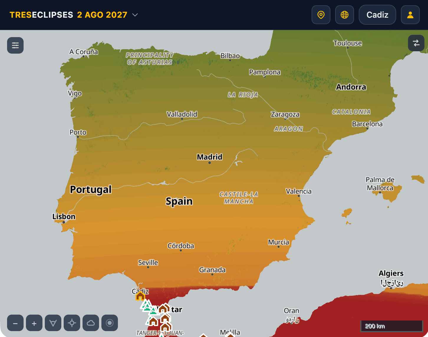 Mapa de cobertura de l'eclipsi de 2027