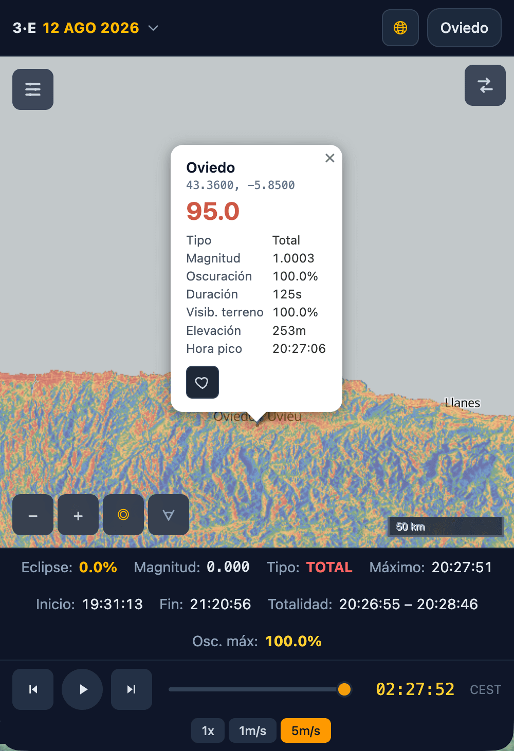 Vista mòbil del mapa de score del simulador TresEclipses